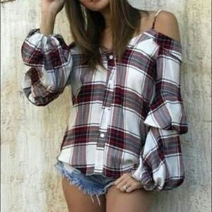 Vava by Joy Han Red and White Blouse